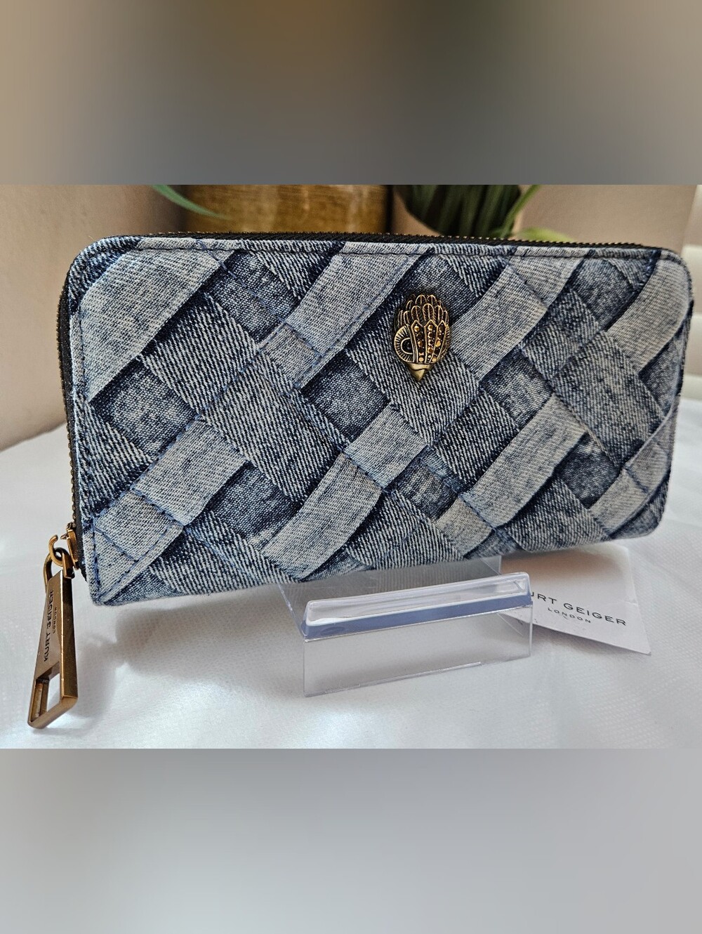 Kurt Geiger London Kensington Zip Around Wallet Denim Blue NWT